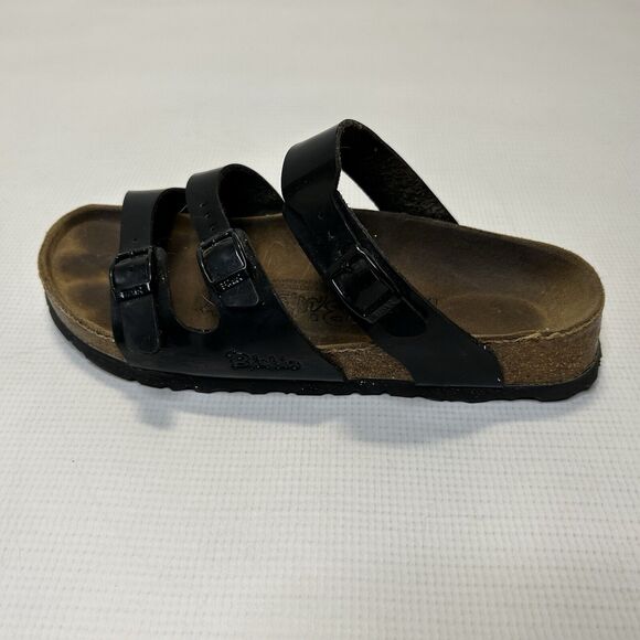 Birkis Florida Black Patent Leather Triple Strap Slide Sandals Women Size 7 EU38 - Picture 2 of 13